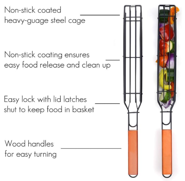 Kebab Grilling Basket & Kabob Skewers Stainless Steel - set of 4 & 2 Metal BBQ Skewers. for Barbecue Veggies, Jumbo Shrimps Hot on Sale - Image 5