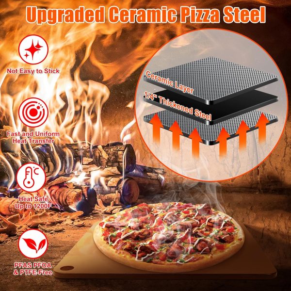 6 PCS Pizza Steel Set for Oven and Grill, Pizza Steel with Pizza Peel, Cutter Rocker, Measuring Scale Scraper, Plastic Cutter & 20 PCS Cooking Paper Hot on Sale - Image 3