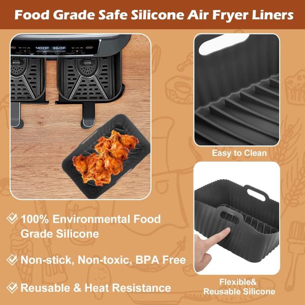 2Pcs Air Fryer Silicone Liners for Ninja Dual Air Fryer, Non-Stick Reusable Air Fryer Basket Accessories for Ninja Foodi DZ201  DZ401 8-10 QT Hot on Sale - Image 4