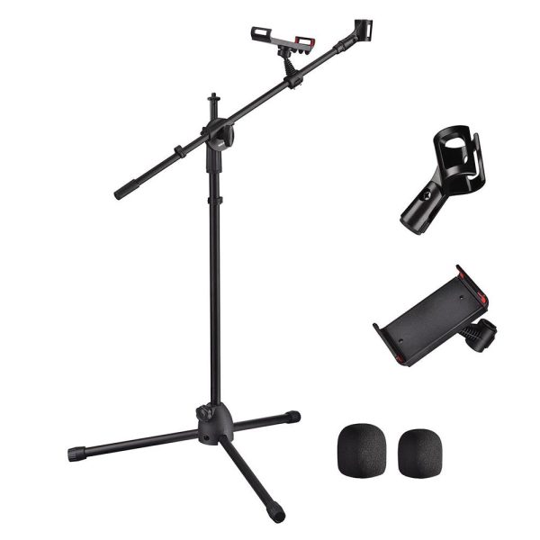 TheLAShop Mic Stand Boom Arm Mic Clip & Phone Holder Height 2 8  to 5 11  Discount