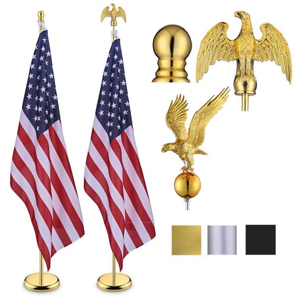 TheLAShop 6 ft Indoor Flag Poles with Stand Set of 2(Ball Eagle Options) For Sale