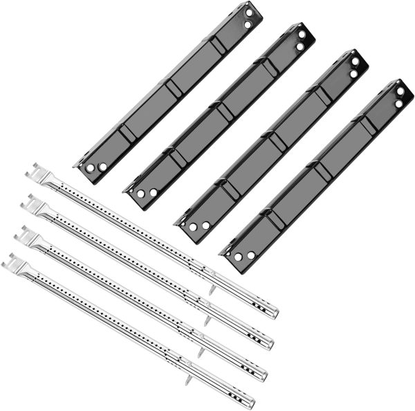Grill Parts Kit for Backyard GBC1856W-C, GBC1646WPF, BY16-101-003-05 Gas Grills, 4 Pack Stainless Steel Burner & Porcelain Steel Heat Plate Supply