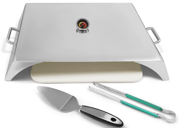 Pizza Oven Conversion Kit with Rectangle Pizza Stone and Thermometer for Most Gas Grills, Pellet Grills, Flat Top, Griddles and Firepit Grill Online now
