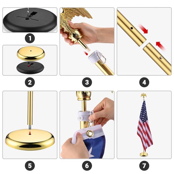 TheLAShop 6 ft Indoor Flag Poles with Stand Set of 2(Ball Eagle Options) For Sale - Image 3