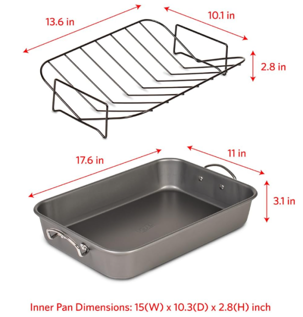 Roasting Pan Nonstick 11x15 , Heavy Duty Metal Bakeware Dish with Rack, Large Oven Roaster Tray for Baking Turkey, Chicken, and Veggies Online - Image 2