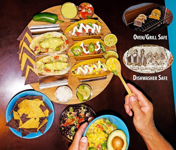 6 Pcs Taco Holder Stand Trays, Oven & Grill Safe Stainless Steel Taco Racks With Handles, Fill & Serve Tacos With Ease Cheap - Image 4