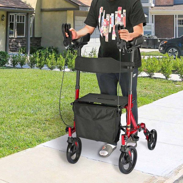 TheLAShop Upright Walker Rollator with Seat Brakes Pouch 4-Casters Hot on Sale - Image 2