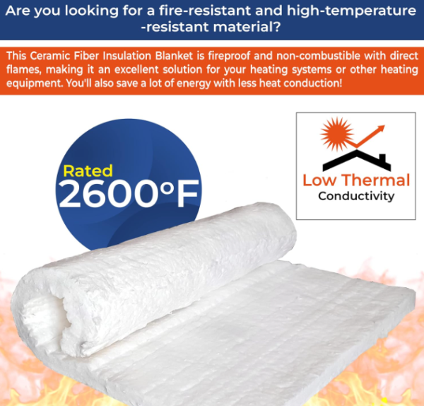 Ceramic Fiber Blanket, 8LB 2600F, 1  x 12  x 24 , High Temperature Insulation Blanket for Wood Stove, Furnace, Fireplace Kiln Pizza Oven Supply - Image 3