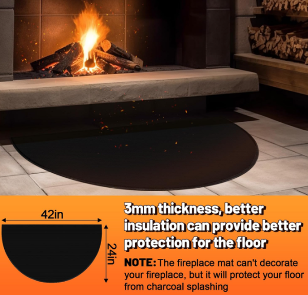 Fireproof Fireplace Mat - 42   x 24   x 3 25   Upgraded 4-Layer Fire Resistant Mat, Half Round Silicone and Fiberglass Fire Retardant Hearth Pad Online now - Image 4