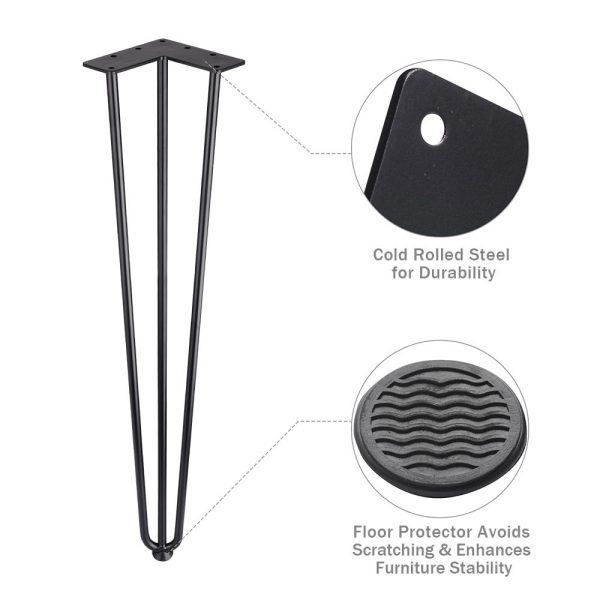 TheLAShop 28  Hairpin Legs Set of 4, 3-Rod Steel, Black For Discount - Image 4
