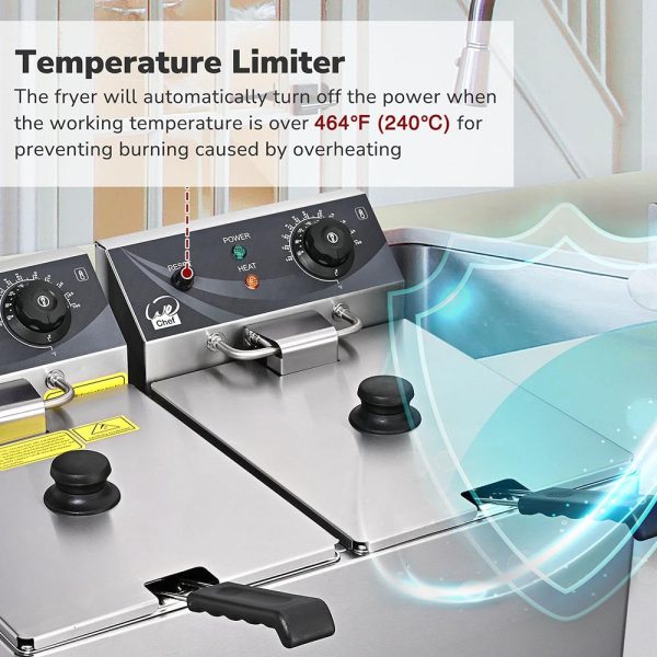 TheLAShop Deep Fryer Commercial 220V Dual Basket 6.4Gal Oil 7200W Online Sale - Image 4