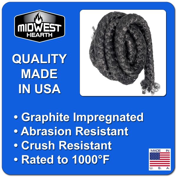 3 4  x 84  Rope Wood Stove Replacement Gasket for Woodburning Stoves, Graphite Impregnated Fiberglass Gaskets for Wood Stoves Door Online now - Image 2