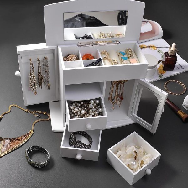 TheLAShop Jewelry Box Mirror Ring Earring Necklace Organizer Black  White For Discount - Image 2
