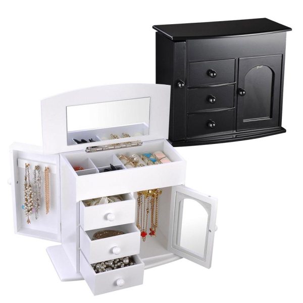 TheLAShop Jewelry Box Mirror Ring Earring Necklace Organizer Black  White For Discount
