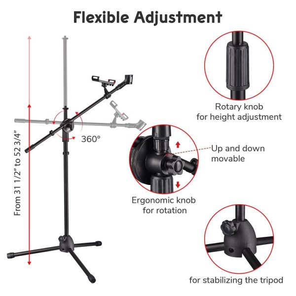 TheLAShop Mic Stand Boom Arm Mic Clip & Phone Holder Height 2 8  to 5 11  Discount - Image 2