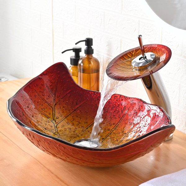 TheLAShop Leaf Sink Bowl & Waterfall Faucet Set 23x14 in Supply