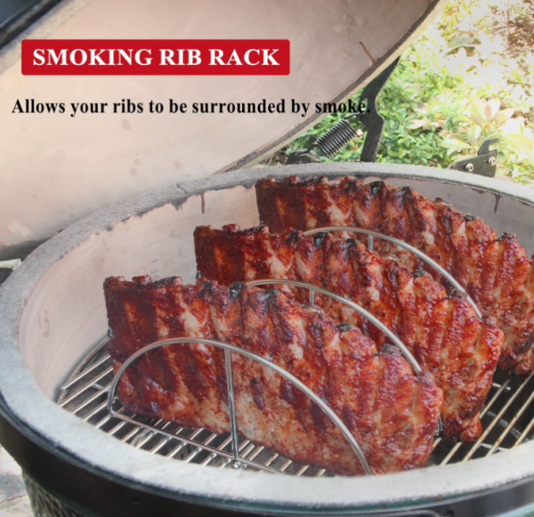 BBQ Rib Rack For Smoker Large Big Green Egg, Kamado Joe Smoker Joe and 18  or Larger Grills Roast grill, Gas Charcoal Grill Smoker, Stainless Steel For Discount - Image 4