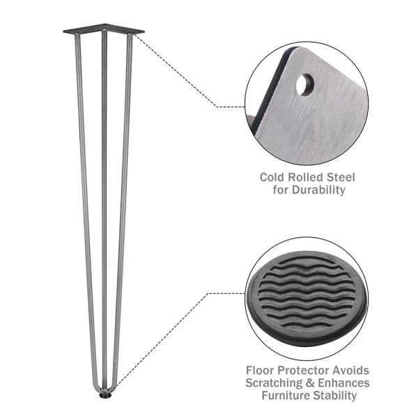 TheLAShop 34  Hairpin Legs Set of 4, 3-Rod Steel, Raw Steel Online now - Image 4