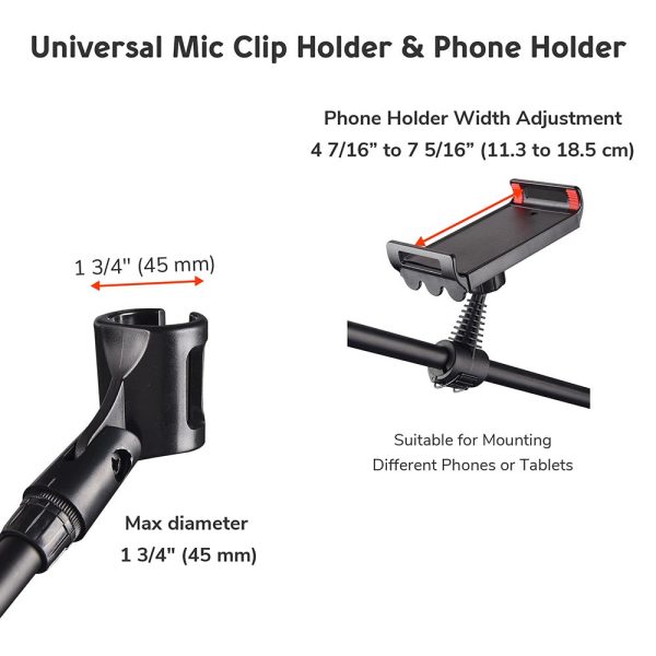 TheLAShop Mic Stand Boom Arm Mic Clip & Phone Holder Height 2 8  to 5 11  Discount - Image 4