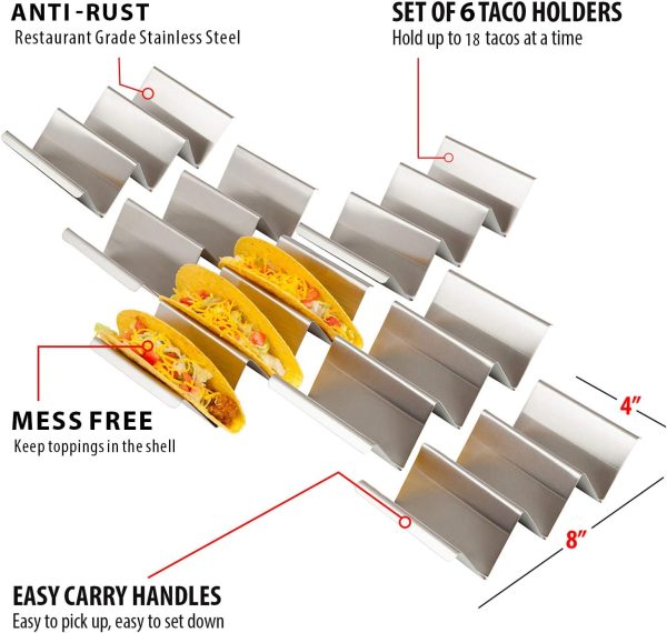 6 Pcs Taco Holder Stand Trays, Oven & Grill Safe Stainless Steel Taco Racks With Handles, Fill & Serve Tacos With Ease Cheap - Image 2
