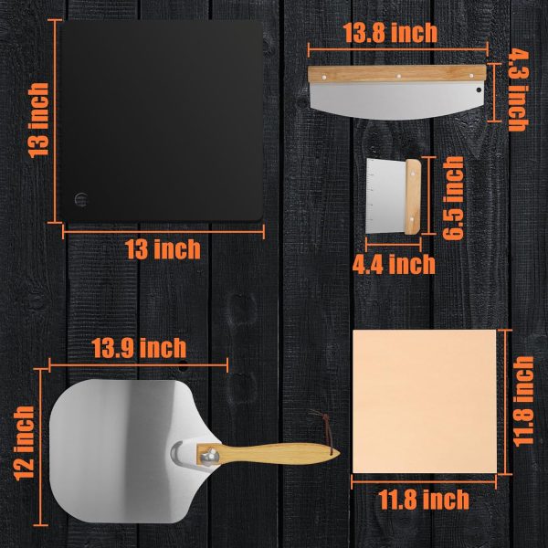 6 PCS Pizza Steel Set for Oven and Grill, Pizza Steel with Pizza Peel, Cutter Rocker, Measuring Scale Scraper, Plastic Cutter & 20 PCS Cooking Paper Hot on Sale - Image 2