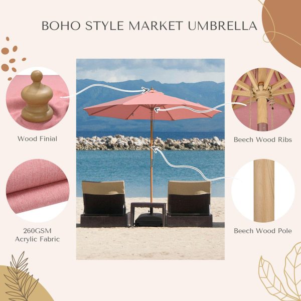 TheLAShop 9ft Wood Outdoor Umbrella with Acrylic Fabric UV50+ 10yr Online Hot Sale - Image 3