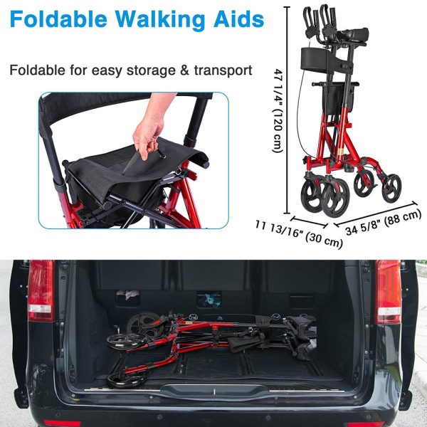 TheLAShop Upright Walker Rollator with Seat Brakes Pouch 4-Casters Hot on Sale - Image 5