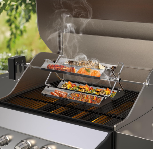 Stainless Steel BBQ Rotating Tray Rotisserie Basket for Most Grills, Fits for 3 8  & 5 16  Square, 1 2  & 3 8  Hexagon Spit Rods Online Sale - Image 4