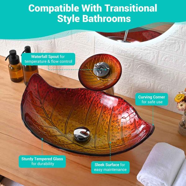TheLAShop Leaf Sink Bowl & Waterfall Faucet Set 23x14 in Supply - Image 3