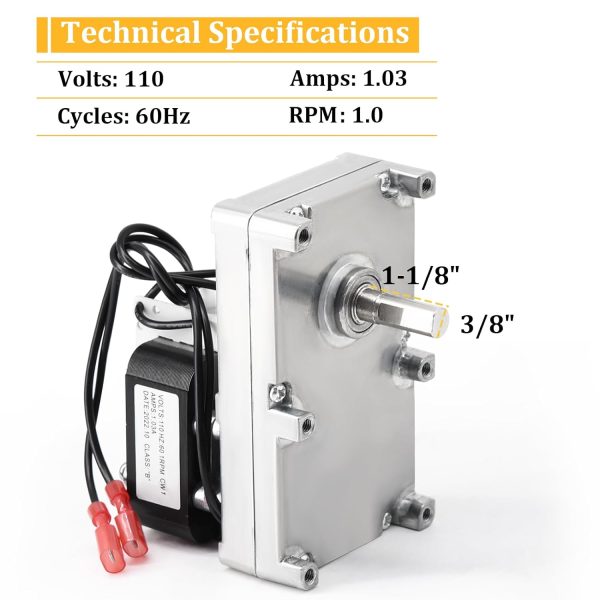 Auger Motor MTR12001 for Kozi 100, Baywin, Previa, KSH 120, 100XL Pellet Stoves, 1RPM CW Auger Motor for Kozi Pellet Stoves Fashion - Image 3