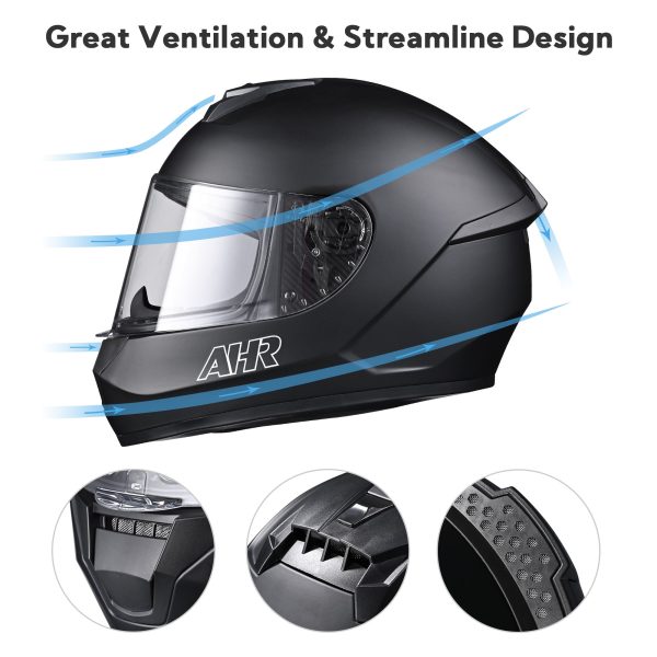 TheLAShop Motorcycle Helmet RUN-F3 Full Face Helmet DOT Matt Black For Discount - Image 2