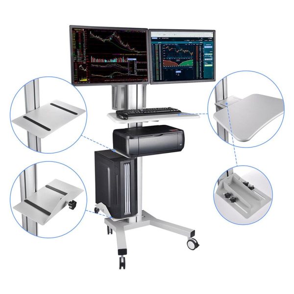 TheLAShop 2-Monitor Mobile PC Workstation with Power Outlets Hot on Sale - Image 4