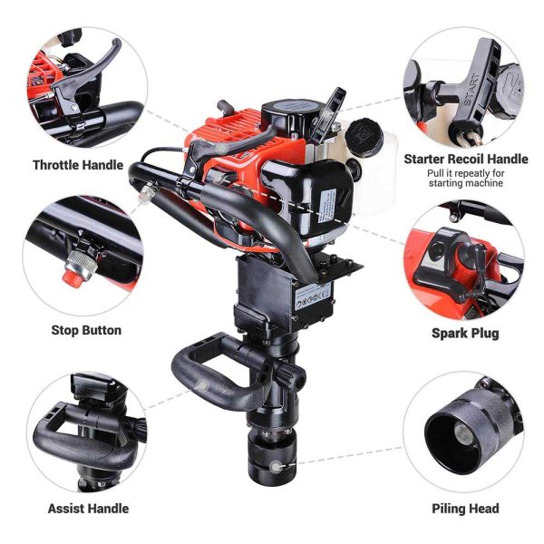 TheLAShop 32.7cc EPA 2in1 Gasoline Jackhammer & T-Post Pile Driver Tool Kit Supply - Image 5