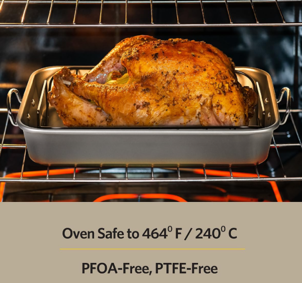 Roasting Pan Nonstick 11x15 , Heavy Duty Metal Bakeware Dish with Rack, Large Oven Roaster Tray for Baking Turkey, Chicken, and Veggies Online - Image 3