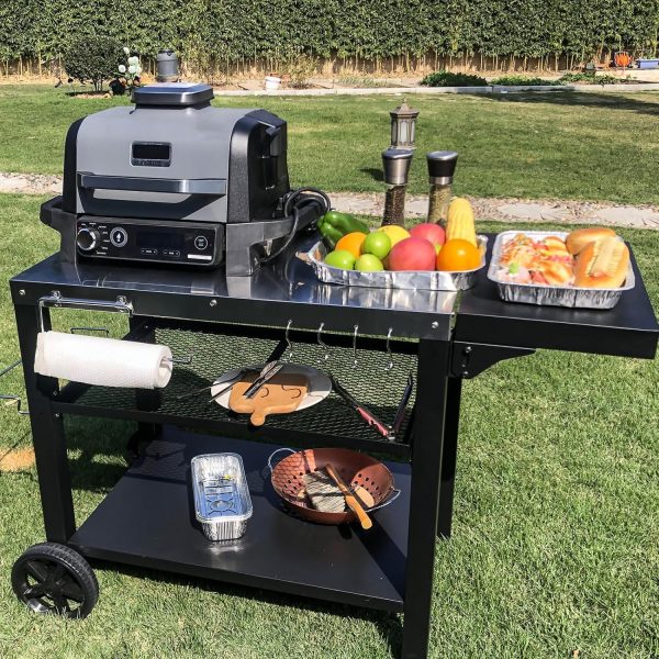 Pizza Oven Stand Table for Ninja Woodfire, Ooni, Blackstone Griddle, Three-Shelf Movable Worktable with Drawer & Side Table on Wheels Online Hot Sale - Image 2