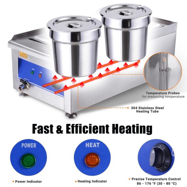TheLAShop 14 Qt. Food Warmer for Soup Buffet Dual Pots with Drain Supply - Image 4