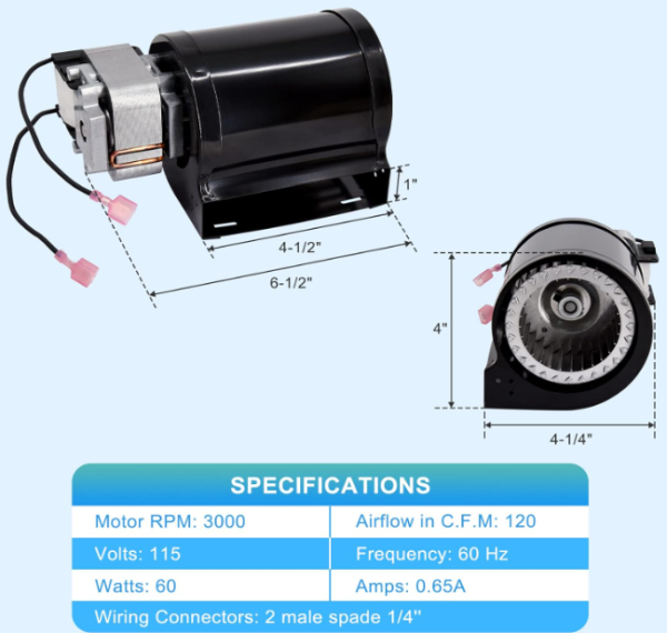 Blower Motor for Lopi Freedom Bay & Freedom II & Answer & Revere, Avalon Olympic 1190 Wood Stove Insert Blower Fan (Left + Right) Online now - Image 2