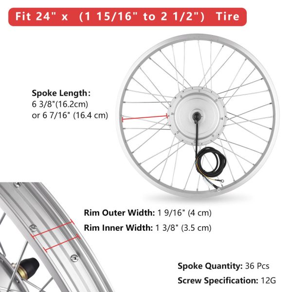 TheLAShop 36v 750W 24in Front Wheel Electric Bicycle E-Bike Motor Kit For Cheap - Image 3