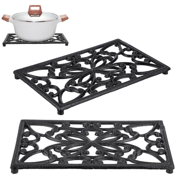 Rectangle 10  x 6.1  Cast Iron Trivet, Rustic Heat Resistant Metal Trivet Hot Plate Pad for Hot Dish Pot Pan Teapot, Kitchen Dining Countertop Table Hot on Sale