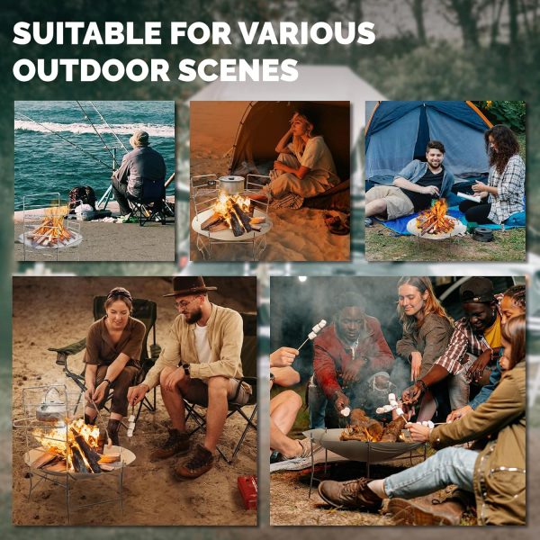 Portable Outdoor Fire Pit - 17 inch Collapsible Wood Burning Fire Pit with Grill and Storage Bag, for Camping, Picnics, Backpacking, Outdoor Heating Discount - Image 5