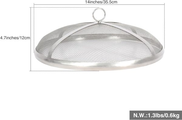 Stainless Steel 14 Inch Dia Round Fire Pit Top Spark Screen Metal Mesh Lid Cover with Ring Handle for Indoor & Outdoor Backyard Patio Accessories Hot on Sale - Image 2