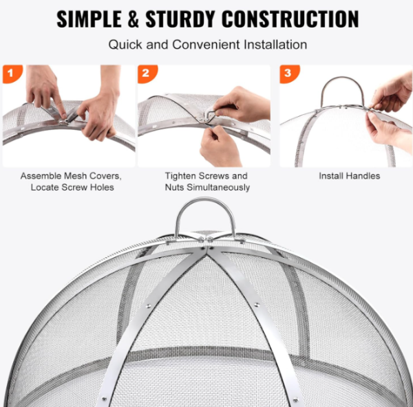 40  Firepit Spark Screen Lid, Firepit Ring Cover Round Mesh Metal Guard, Easy-Opening Stainless Steel for Outdoor Patio Fire Pits Backyard on Sale - Image 3