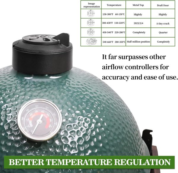 Cast Iron Chimney Cap for Large & Medium & XLarge Big Green Egg BGE Kamado Ceramic Charcoal Grills, rEGGulator Top Daisy Wheel Dual Function Metal Top Supply - Image 3