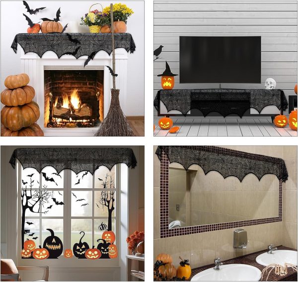 18  x 96  Fireplace Mantel Decoration Black Lace Spiderweb Scarf Cover Halloween Decoration Festive Party Supplies Hot on Sale - Image 5