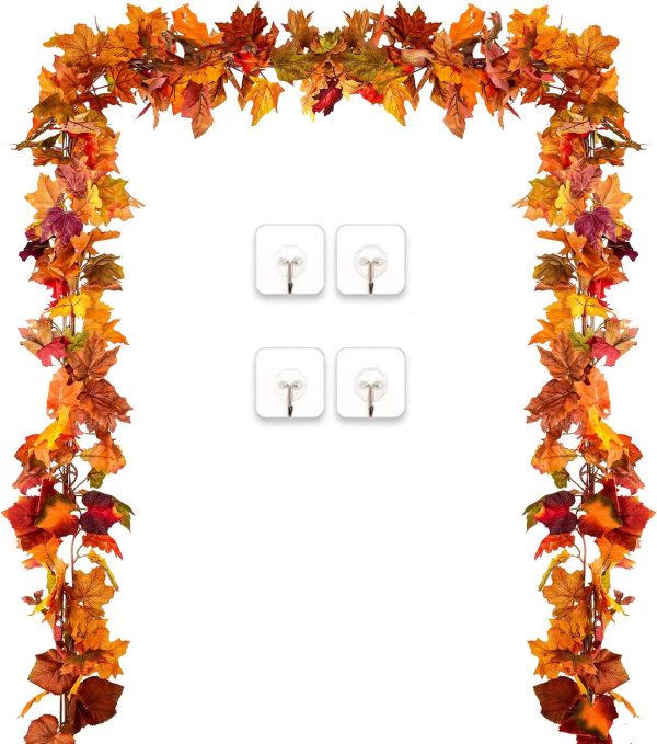 2 Pack Fall Garland Maple Leaf Clearance, 5.9Ft Piece Hanging Vine Garland Artificial Autumn Foliage Garland Decor for Home Fireplace Party Christmas Hot on Sale - Image 3