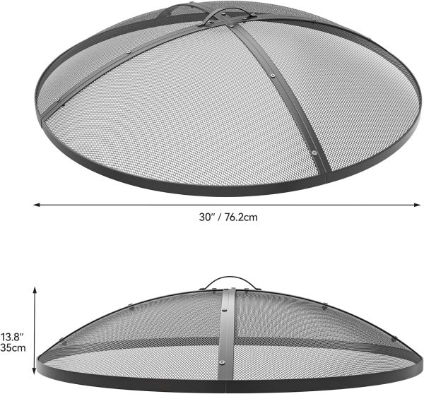 30Inch Dia Round Fire Pit Top Spark Screen Metal Lid Cover with Ring Handle and Fire Poker for Indoor & Outdoor Backyard Patio Accessories Online Hot Sale - Image 2