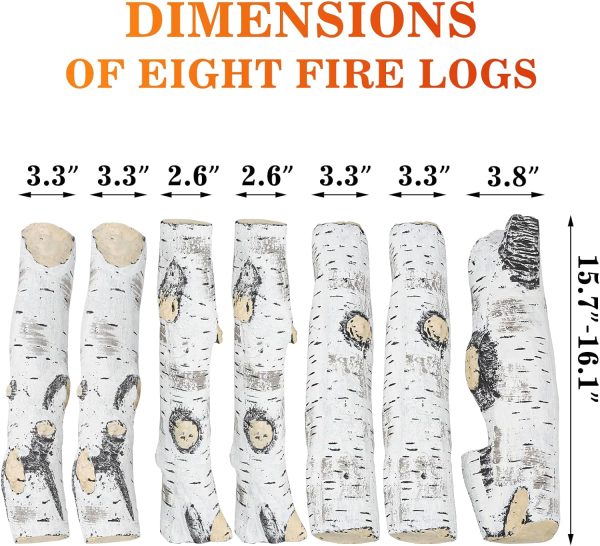 7 Pcs Fake Wood Gas Fireplace Logs, Ceramic White Birch Wood Logs for Gas Fireplace, Firebowl, Vented, Propane, Gel, Ethanol, Electric Fire Pits For Discount - Image 4