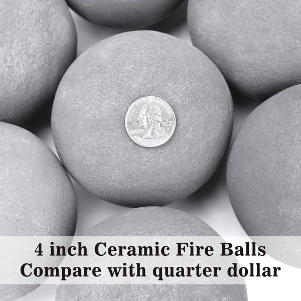 4 Inch Gray Round Ceramic Fire Balls for Fire Pit, Tempered Fire Stones for Natural or Propane Fireplace, Set of 12 Reusable Fireballs Cheap - Image 2