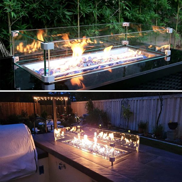 Fire Pit Glass Wind Guard, 31 x 12 x 6 inch, Thick Rectangular Heat-Resistant Tempered with Hard Bracket and Rubber Feet for Propane, Gas, Outdoor For Sale - Image 5