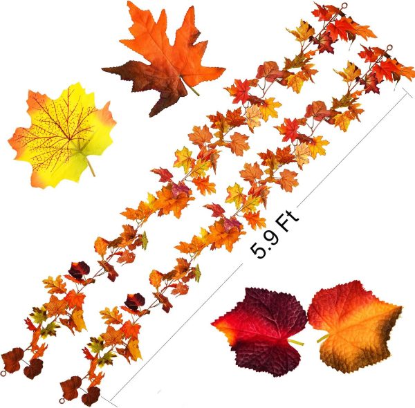 2 Pack Fall Garland Maple Leaf Clearance, 5.9Ft Piece Hanging Vine Garland Artificial Autumn Foliage Garland Decor for Home Fireplace Party Christmas Hot on Sale - Image 5